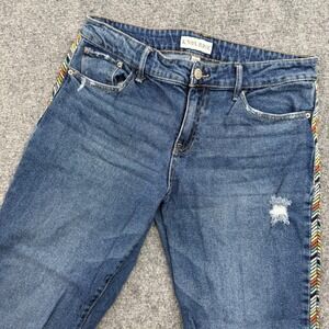 Knox Rose Womens Jeans Size 8 Blue Embroidered Side Distressed Straight Leg